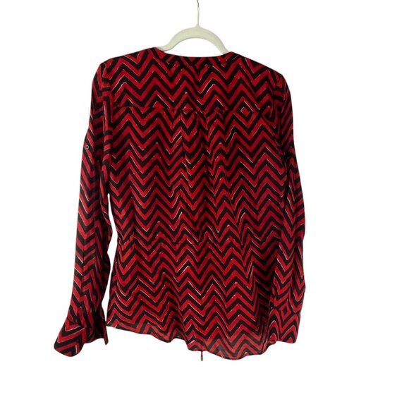 Lauren Ralph Lauren Red Black Chevron Blouse PL Long Sleeves Cotton Blend Office - Picture 3 of 9